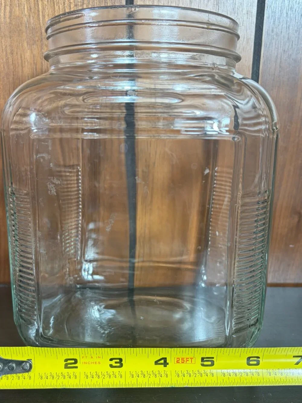 Vtg Square Glass Storage Jar Hoosier Cabinet Canister Ribbed Corners Metal Lid